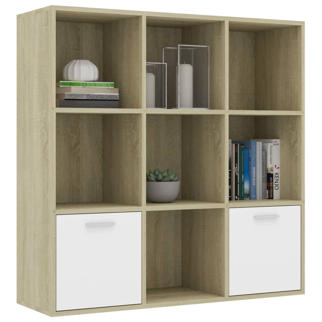Book Cabinet White and Sonoma Oak 98x30x98 cm Engineered Wood