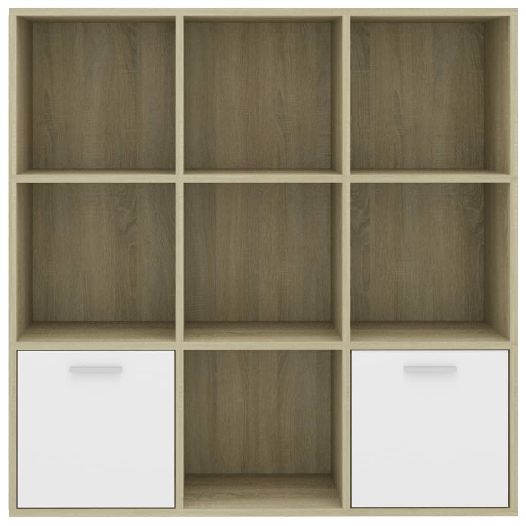 Book Cabinet White and Sonoma Oak 98x30x98 cm Engineered Wood