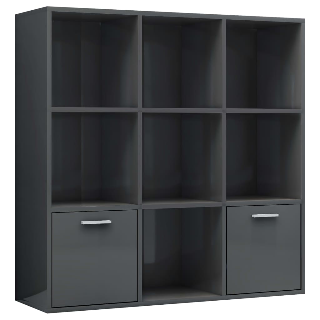 Book Cabinet High Gloss Grey 98x30x98 cm Engineered Wood
