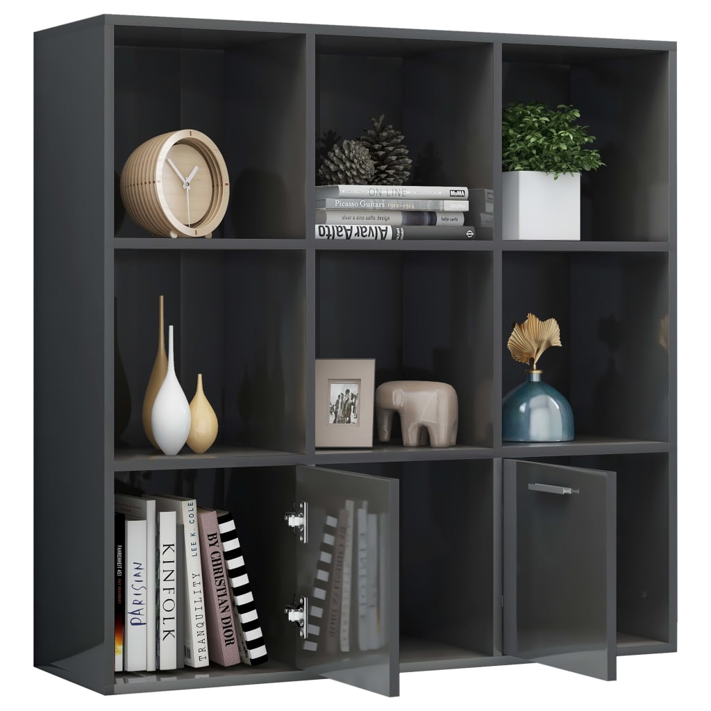 Book Cabinet High Gloss Grey 98x30x98 cm Engineered Wood