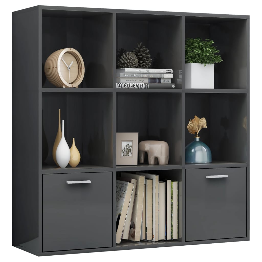 Book Cabinet High Gloss Grey 98x30x98 cm Engineered Wood