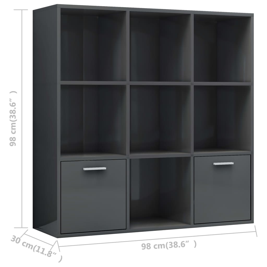 Book Cabinet High Gloss Grey 98x30x98 cm Engineered Wood