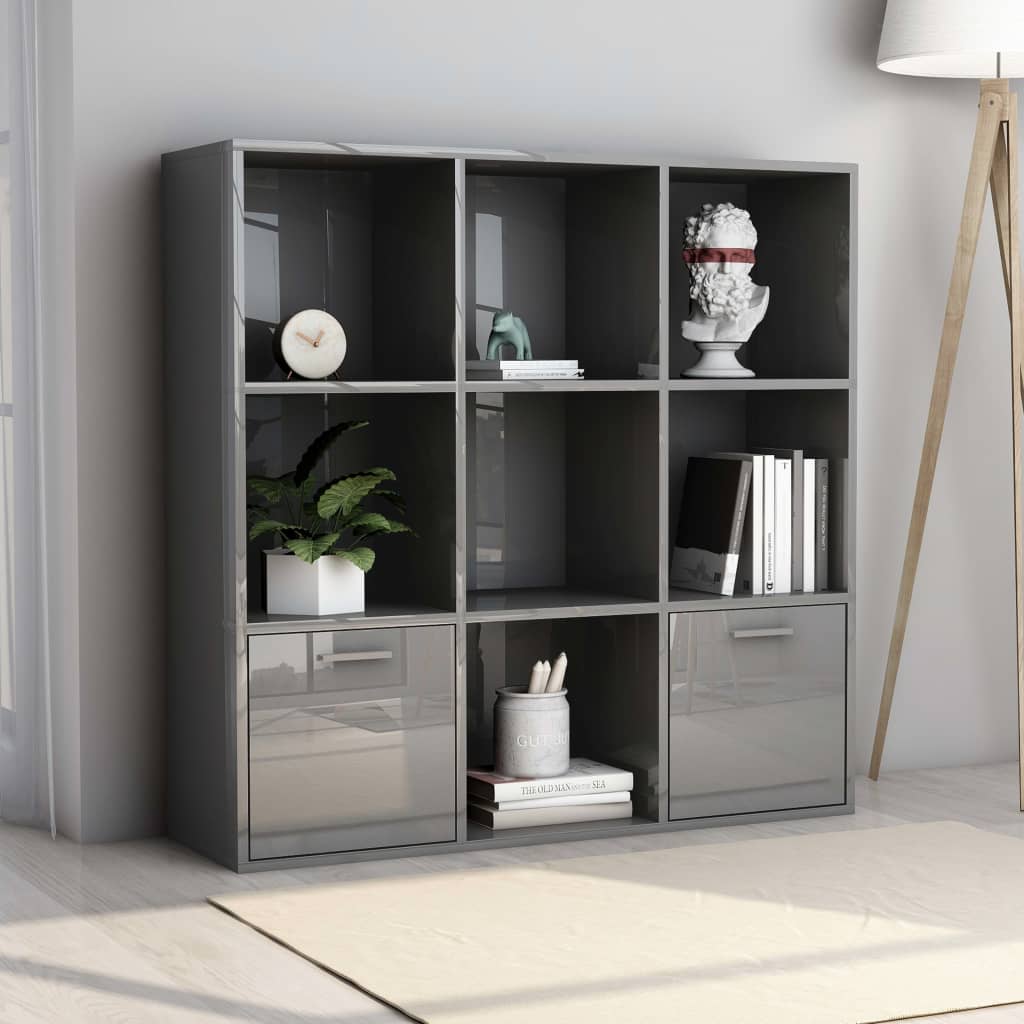 Book Cabinet High Gloss Grey 98x30x98 cm Engineered Wood