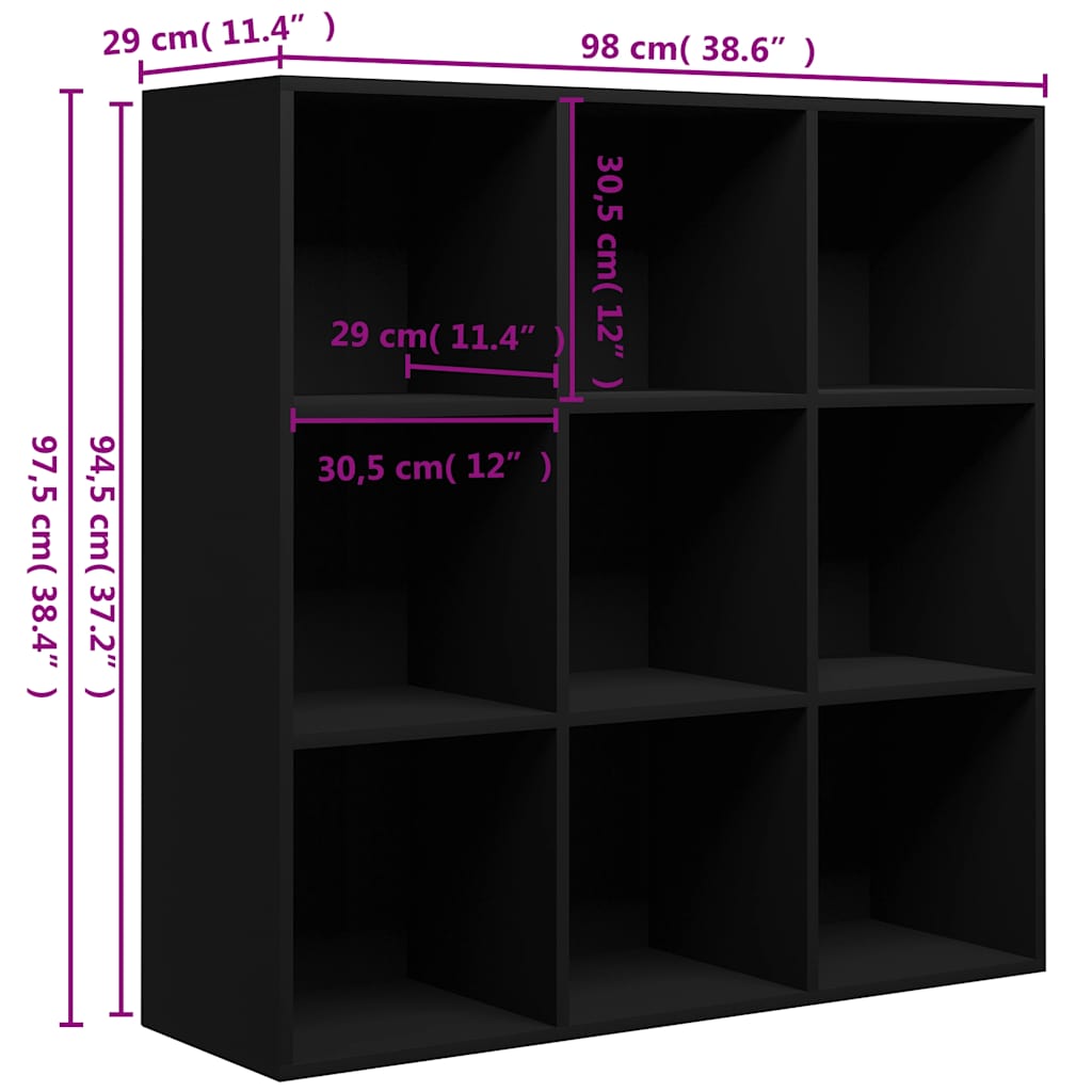 Book Cabinet Black 98x29x97.5cm Engineered Wood