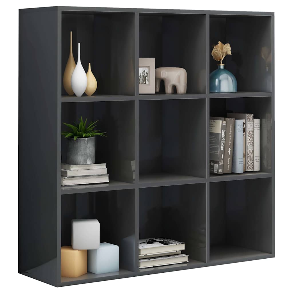 Book Cabinet High Gloss Grey 98x29x97.5 cm Engineered Wood