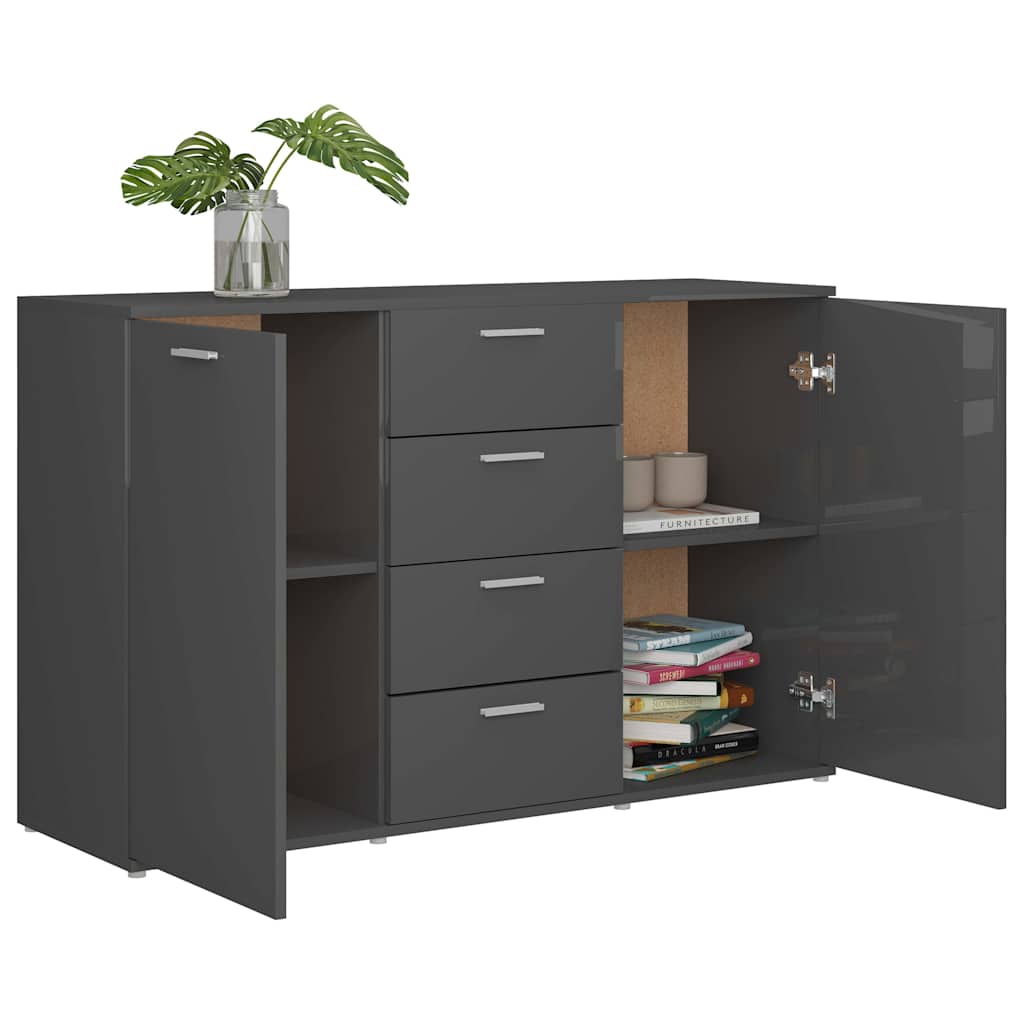 Sideboard High Gloss Grey 120x35.5x75 cm Engineered Wood