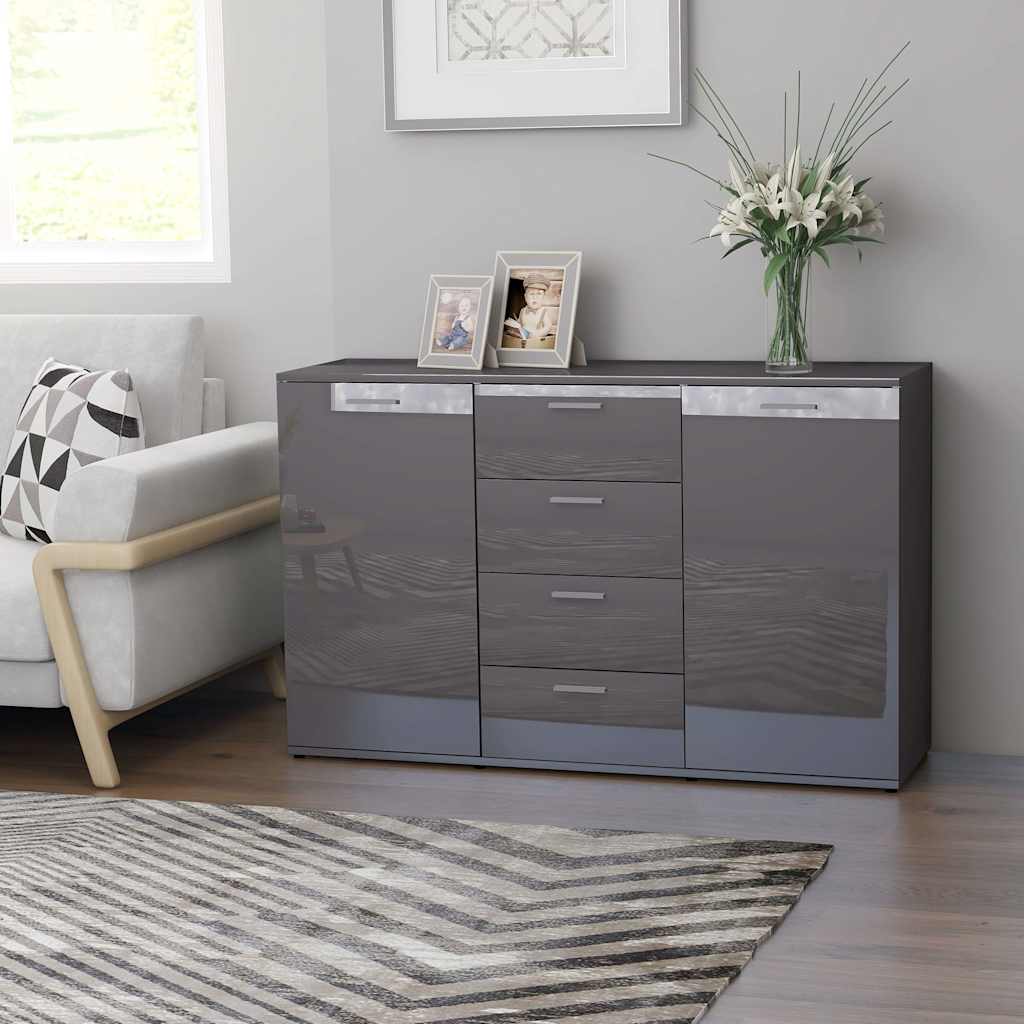 Sideboard High Gloss Grey 120x35.5x75 cm Engineered Wood