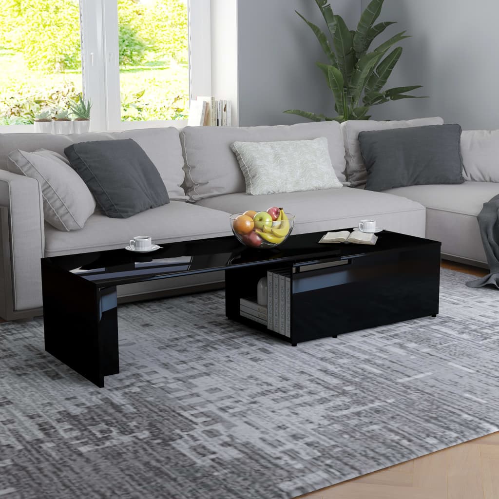 Coffee Table High Gloss Black 150x50x35 cm Engineered Wood