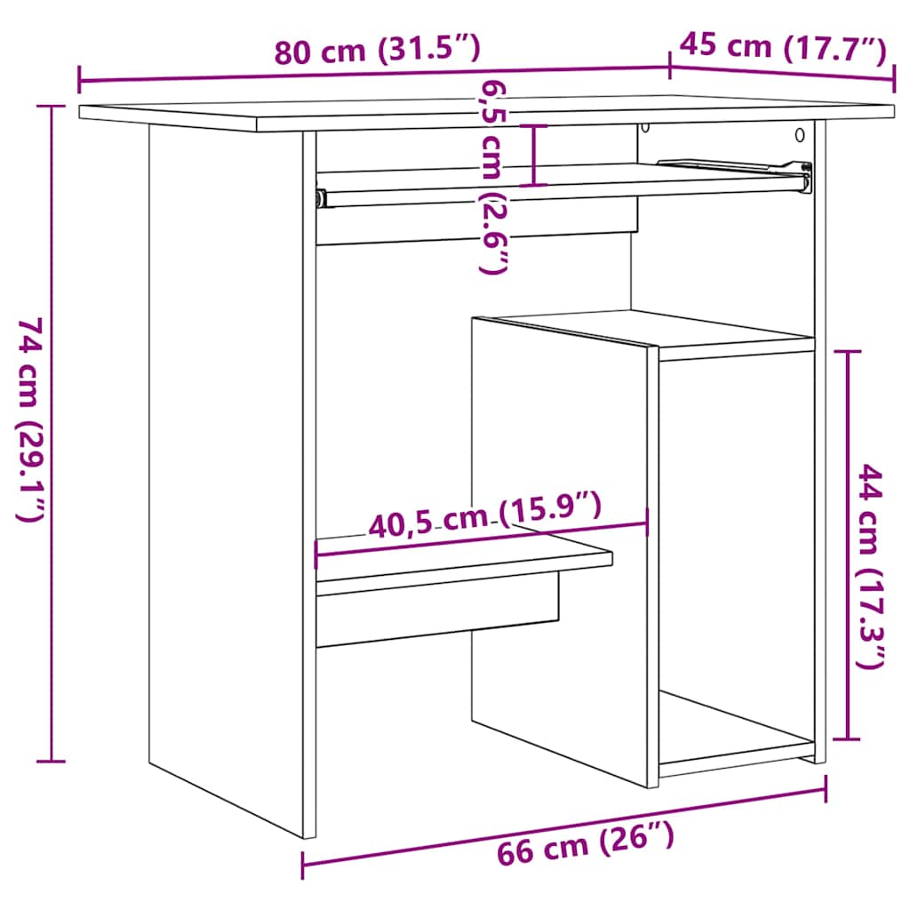 Desk High Gloss Black 80x45x74 cm Engineered Wood