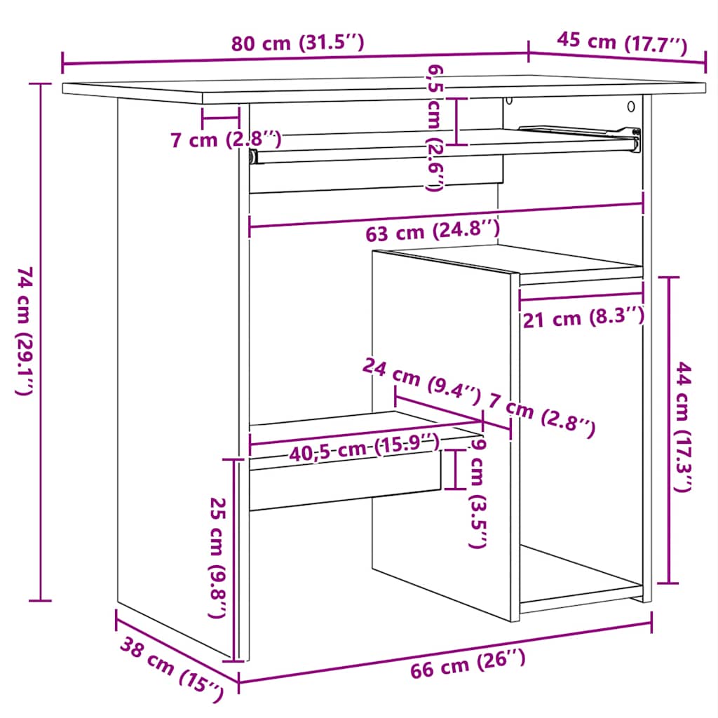 Desk High Gloss Grey 80x45x74 cm Engineered Wood