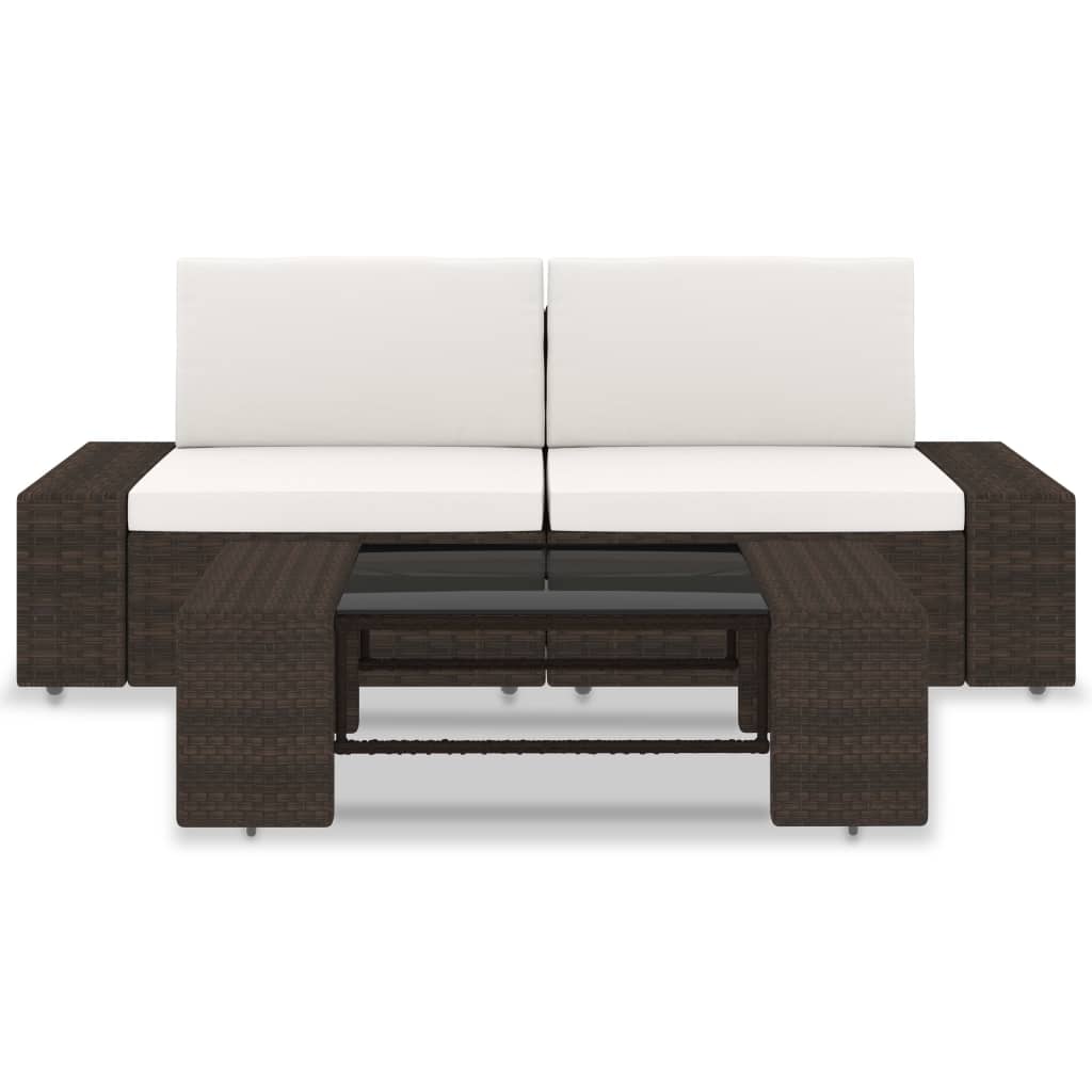 3 Piece Garden Lounge Set Poly Rattan Brown