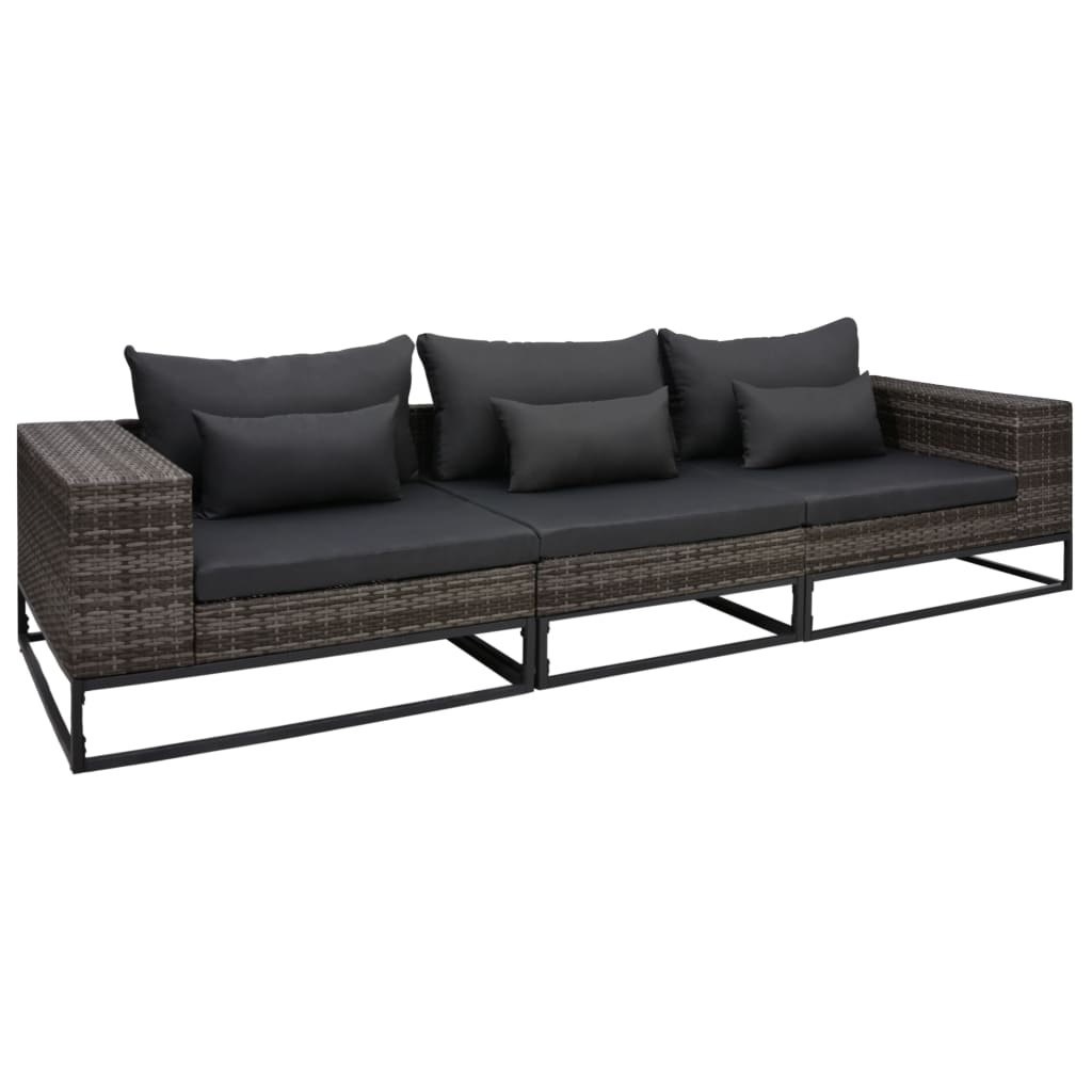 3 Piece Garden Sofa Set with Cushions Poly Rattan Grey