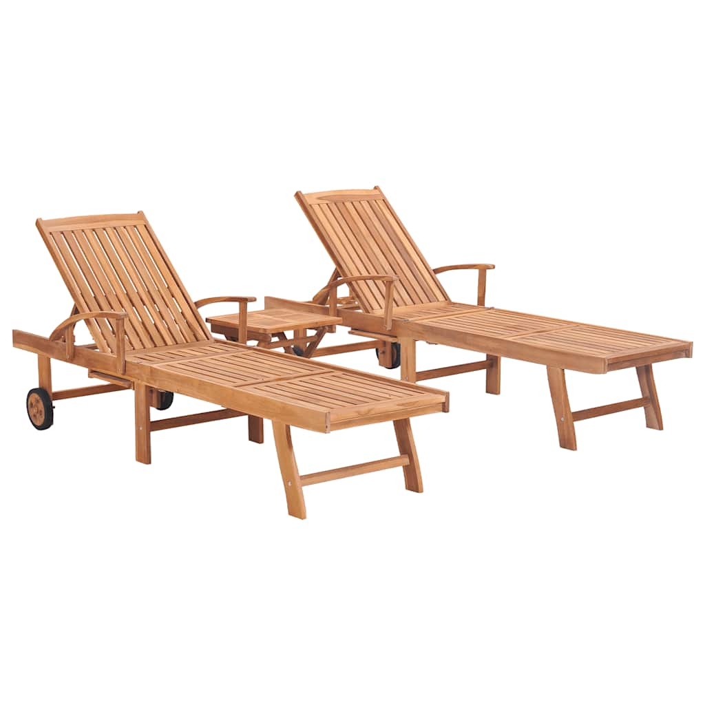 Sun Loungers 2 pcs with Table Solid Teak Wood