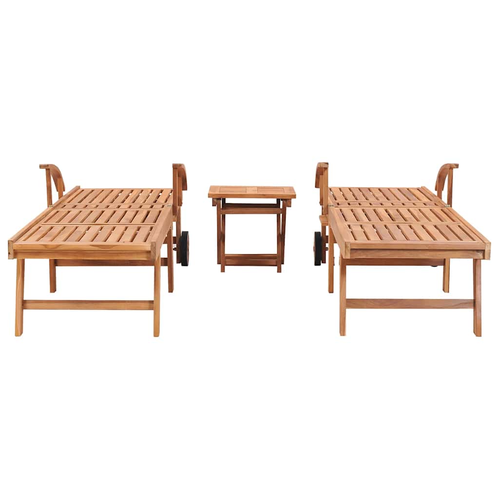 Sun Loungers 2 pcs with Table Solid Teak Wood