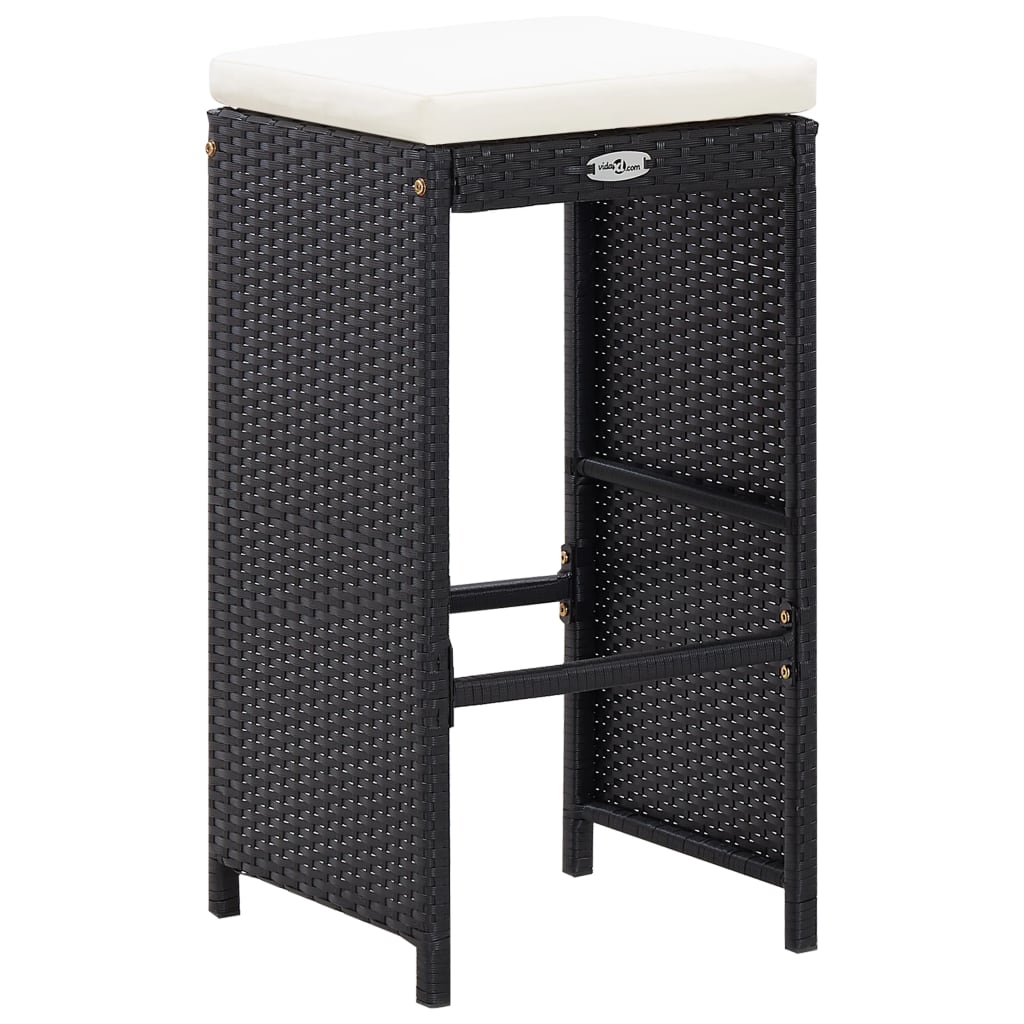 7 Piece Garden Bar Set with Cushions Poly Rattan Black