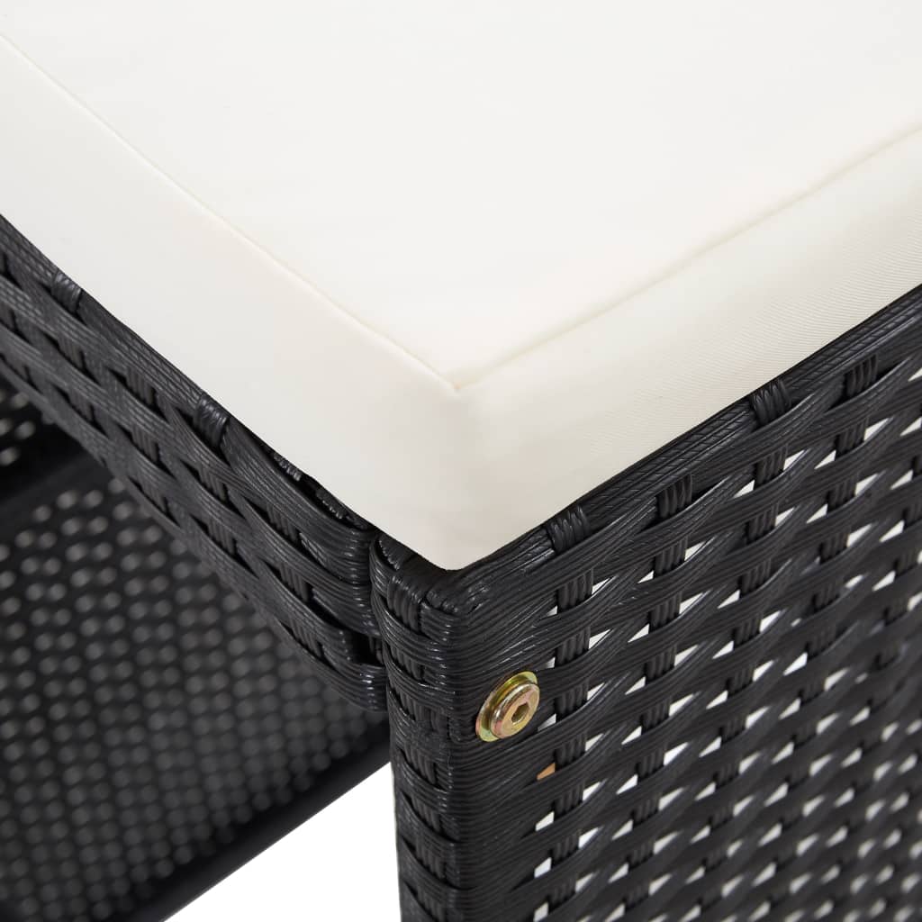 7 Piece Garden Bar Set with Cushions Poly Rattan Black