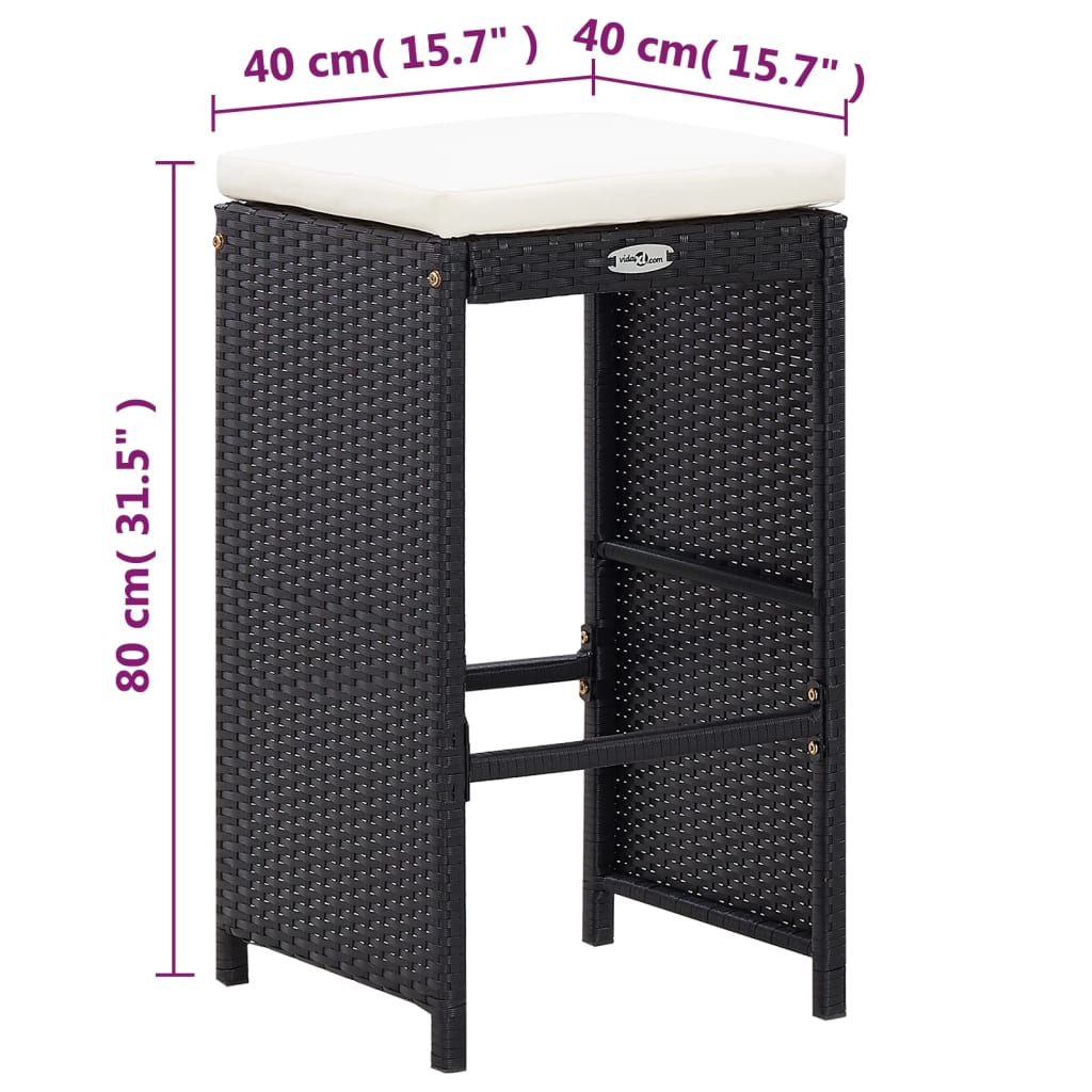 7 Piece Garden Bar Set with Cushions Poly Rattan Black