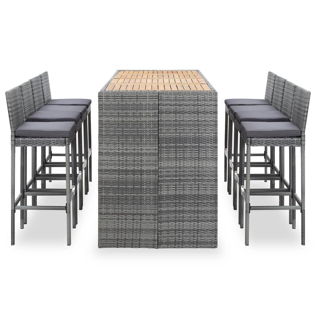 9 Piece Outdoor Bar Set Poly Rattan and Acacia Wood Grey