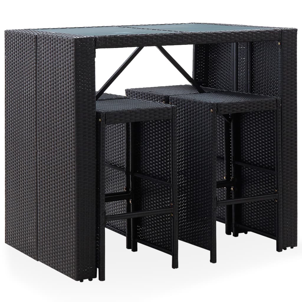 5 Piece Outdoor Bar Set Poly Rattan and Glass Black