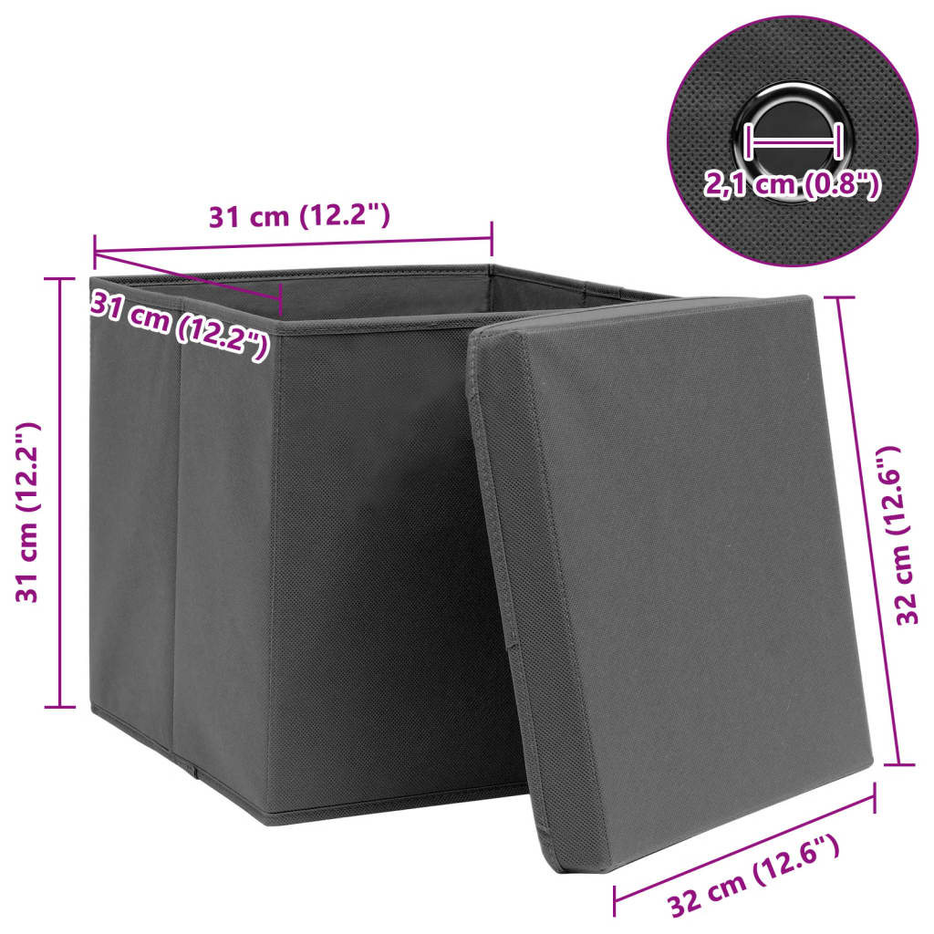 Storage Boxes with Lids 10 pcs Grey 32x32x32 cm Fabric