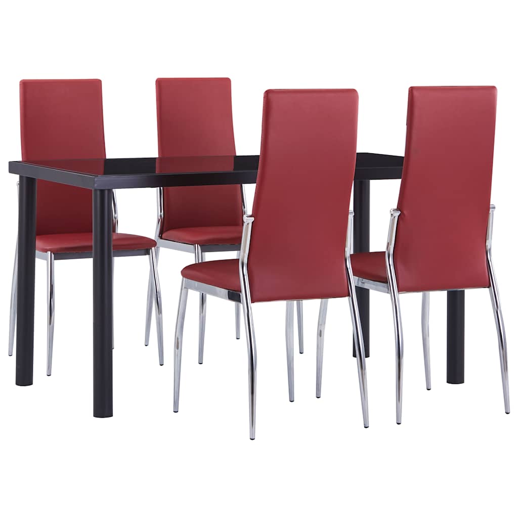 5 Piece Dining Set Faux Leather Red
