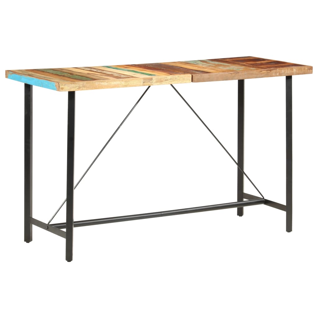 9 Piece Bar Set Solid Reclaimed Wood and Genuine Leather
