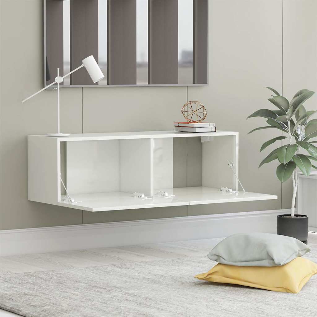 TV Cabinet High Gloss White 100x30x30 cm Engineered Wood
