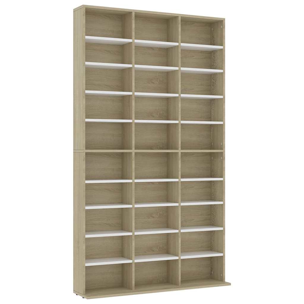 CD Cabinet White and Sonoma Oak 102x23x177.5 cm Engineered Wood