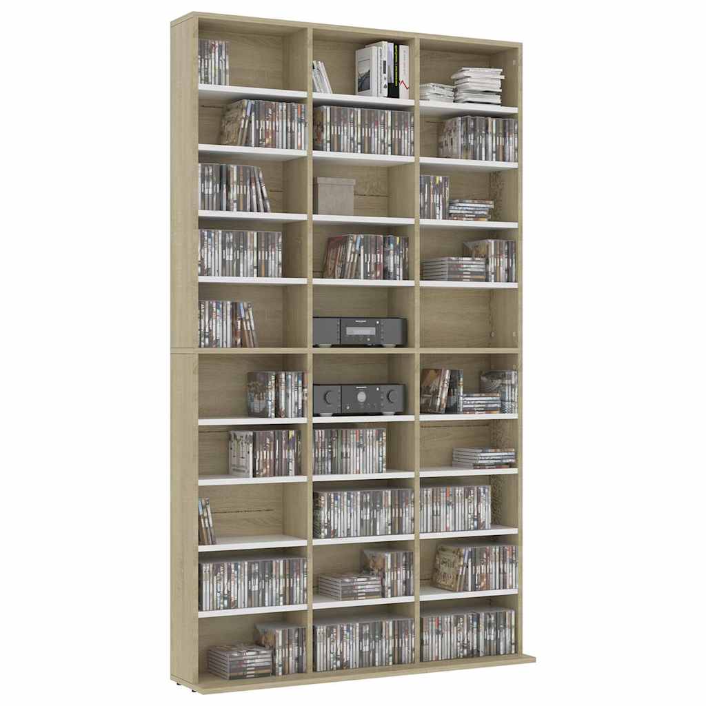 CD Cabinet White and Sonoma Oak 102x23x177.5 cm Engineered Wood