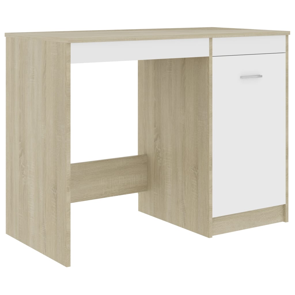 Desk White and Sonoma Oak 100x50x76 cm Engineered Wood