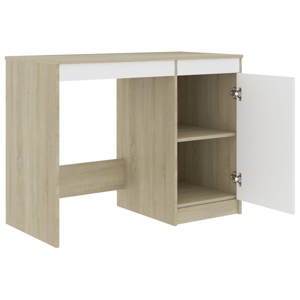 Desk White and Sonoma Oak 100x50x76 cm Engineered Wood