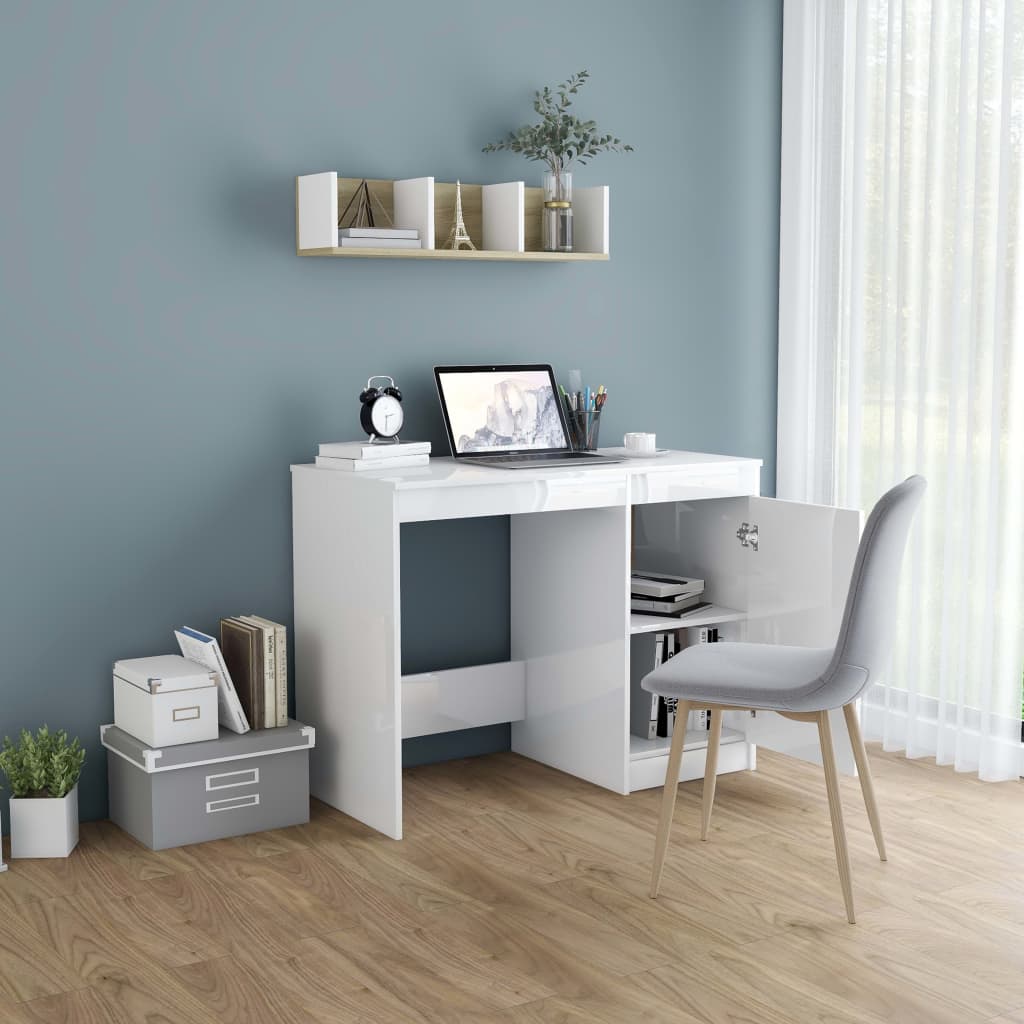 Desk High Gloss White 100x50x76 cm Engineered Wood
