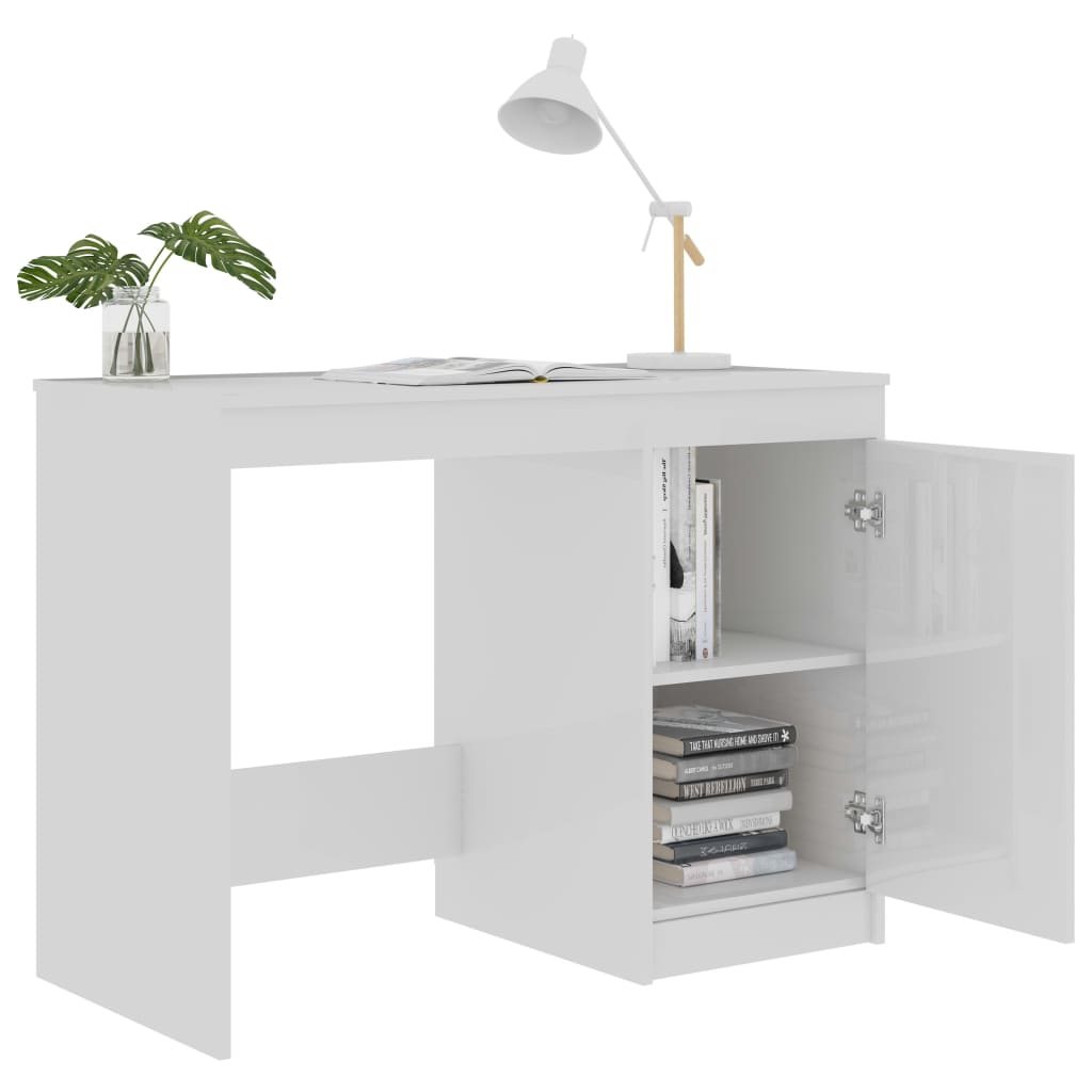 Desk High Gloss White 100x50x76 cm Engineered Wood
