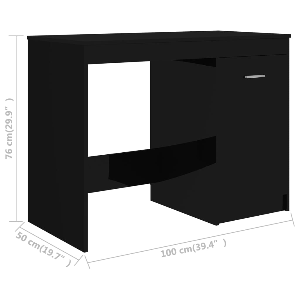 Desk High Gloss Black 100x50x76 cm Engineered Wood
