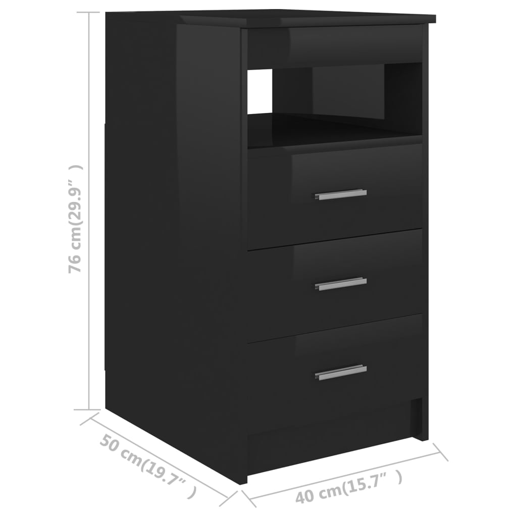 Drawer Cabinet Hign Gloss Black 40x50x76 cm Engineered Wood