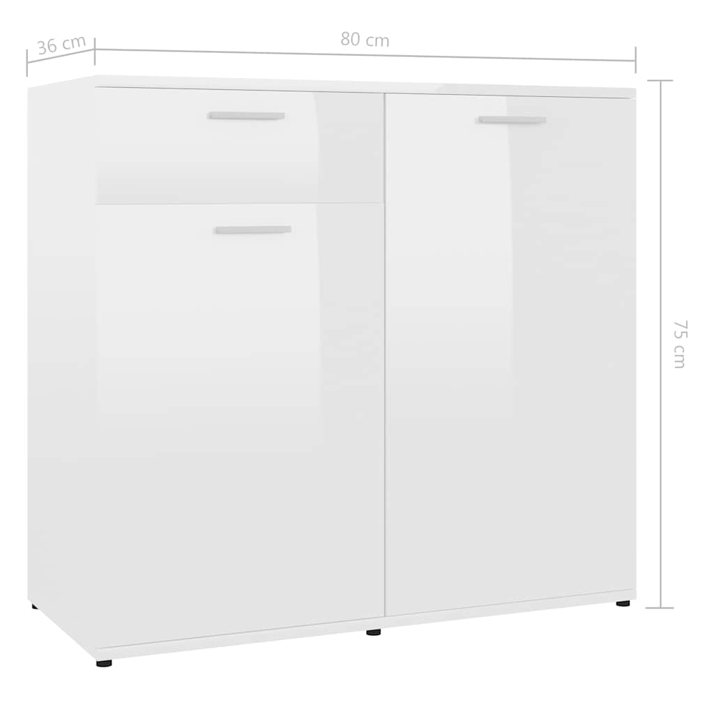 Sideboard High Gloss White 80x36x75 cm Engineered Wood