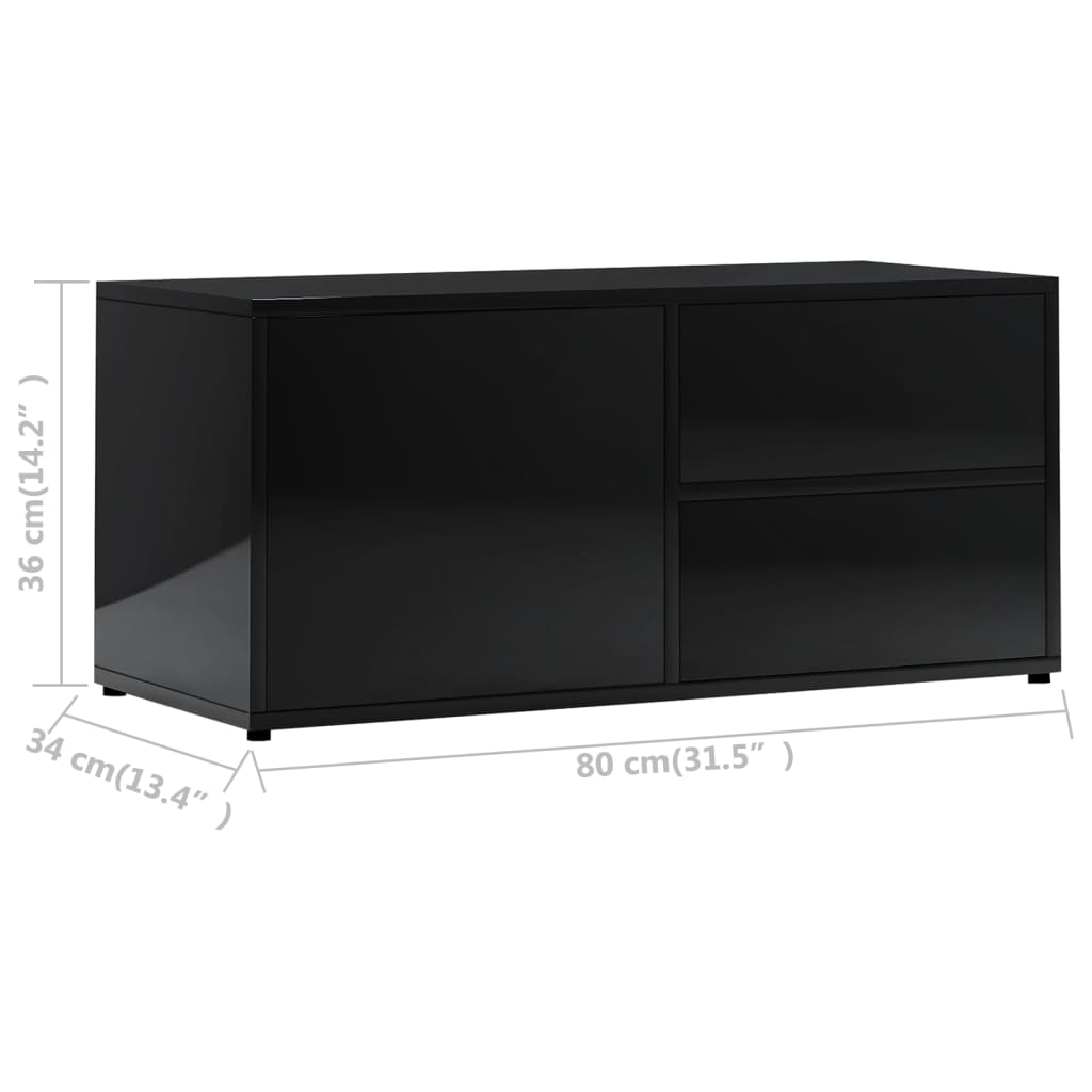TV Cabinet High Gloss Black 80x34x36 cm Engineered Wood
