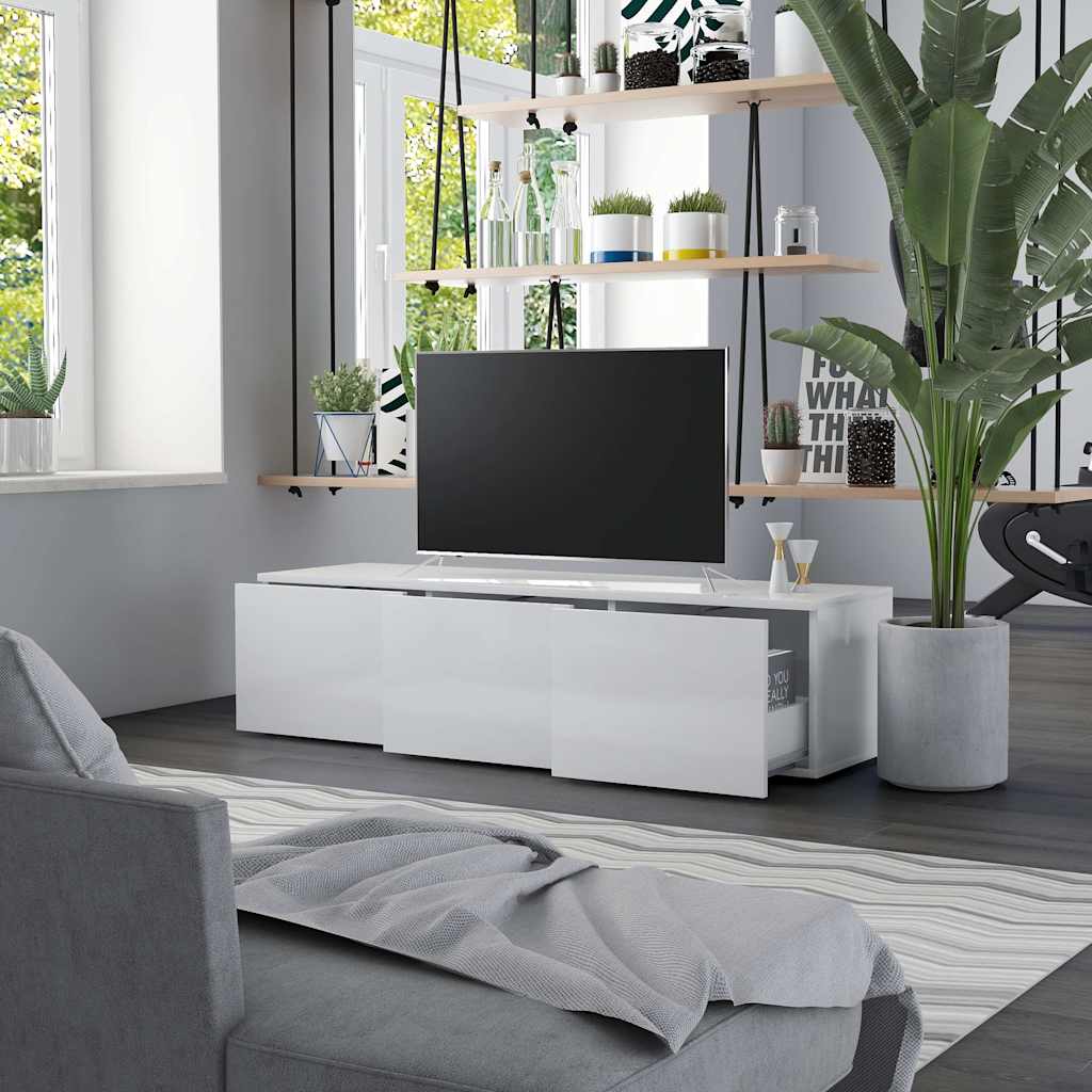 TV Cabinet High Gloss White 120x34x30 cm Engineered Wood