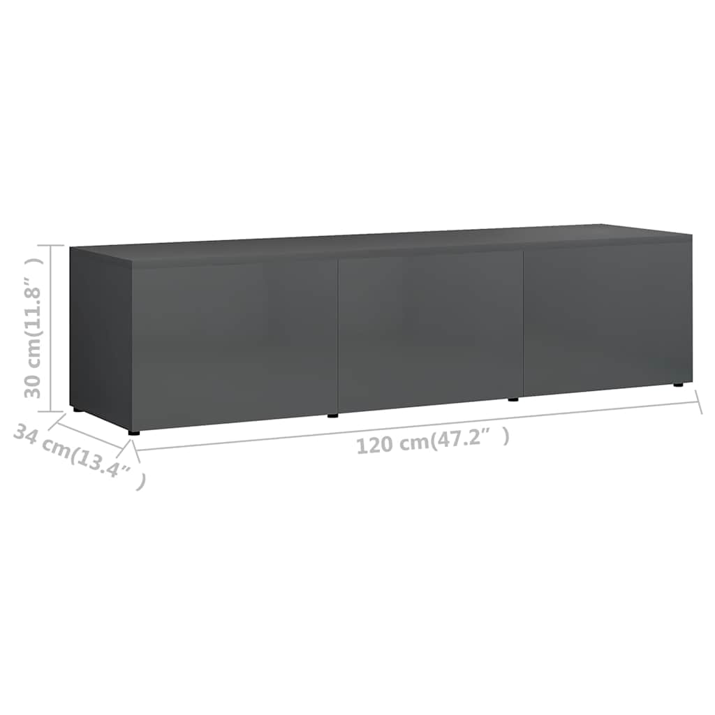 TV Cabinet High Gloss Grey 120x34x30 cm Engineered Wood