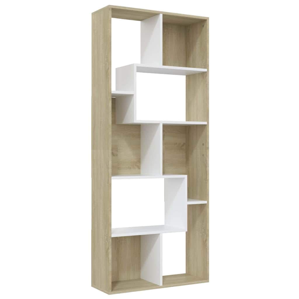 Book Cabinet White and Sonoma Oak 67x24x161 cm Engineered Wood