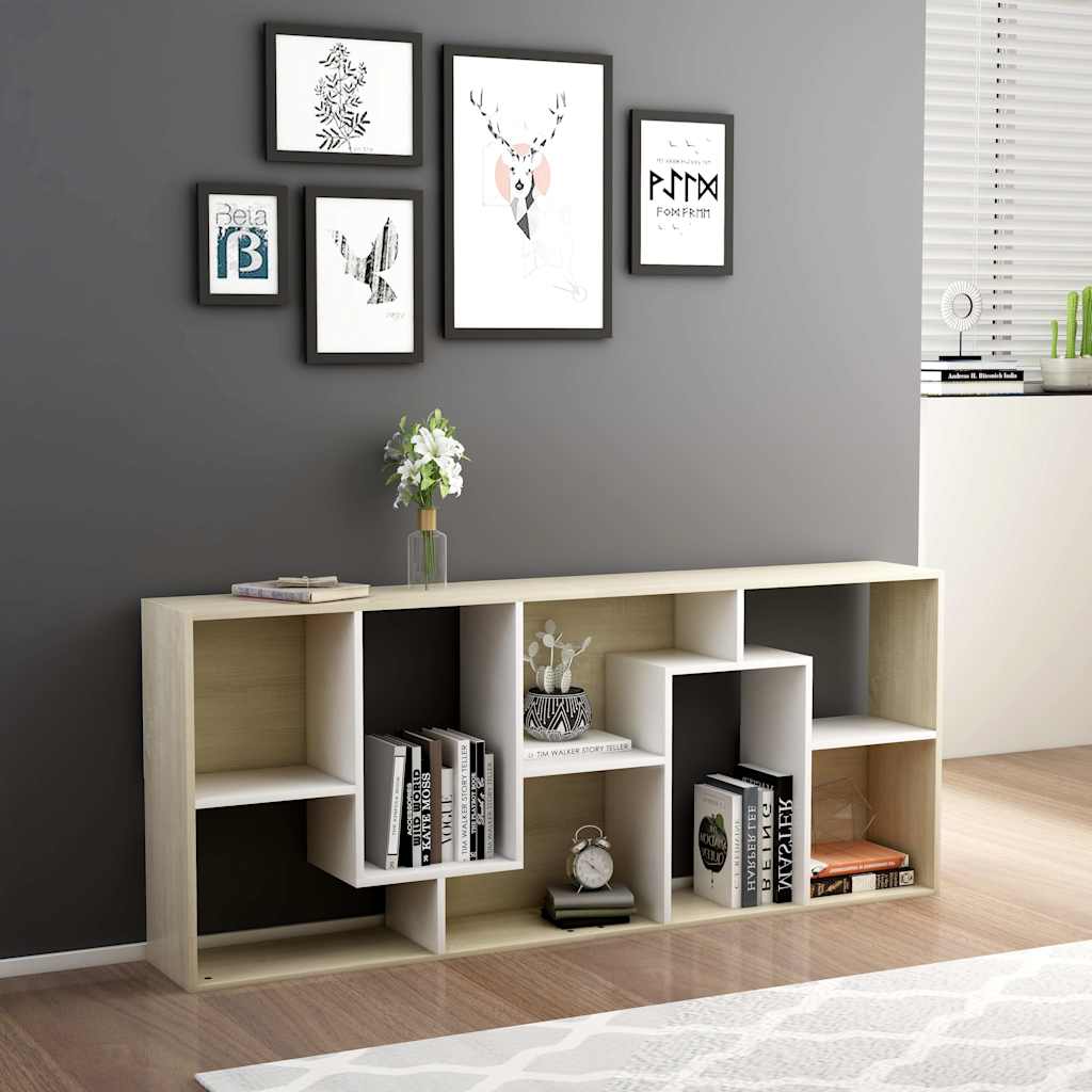 Book Cabinet White and Sonoma Oak 67x24x161 cm Engineered Wood