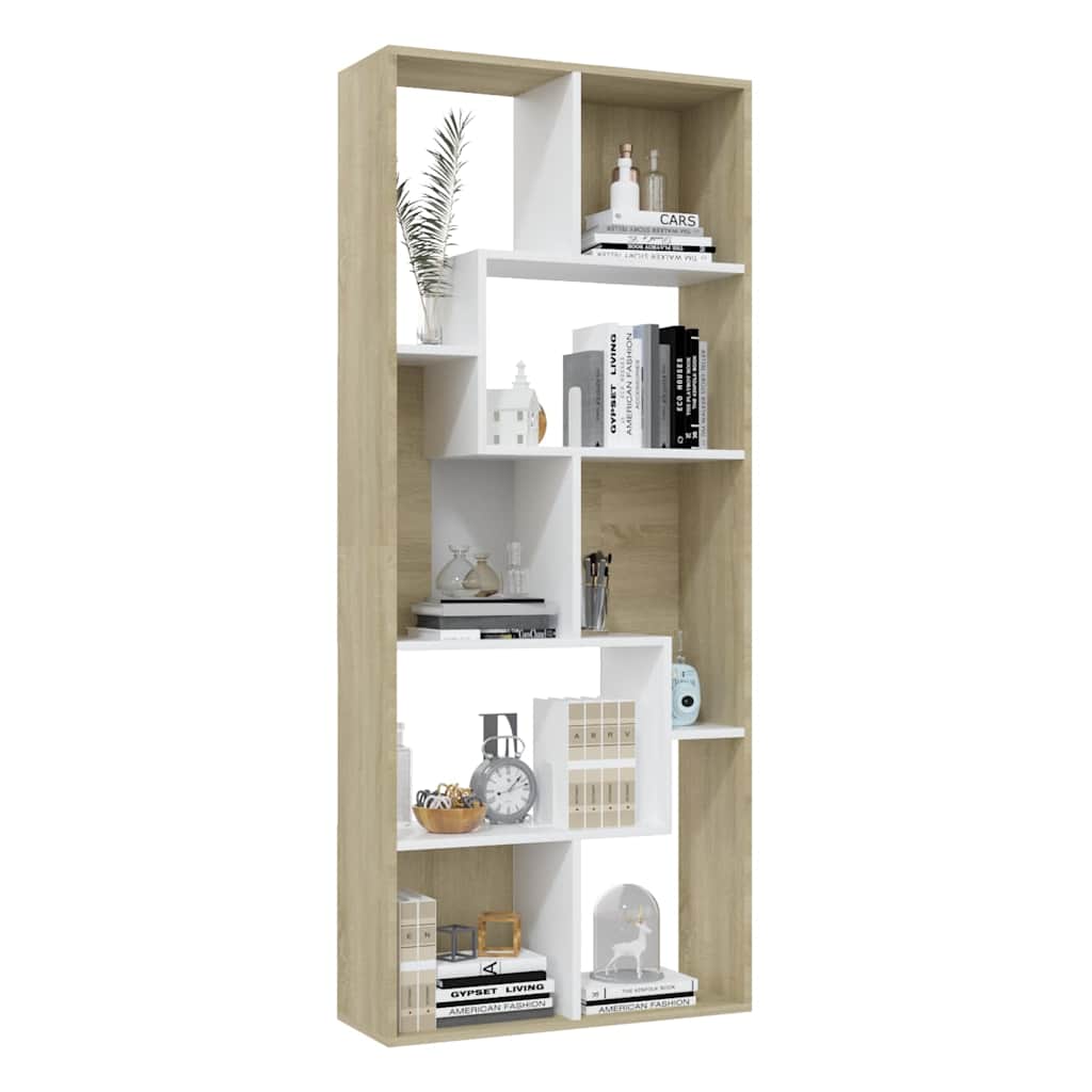 Book Cabinet White and Sonoma Oak 67x24x161 cm Engineered Wood
