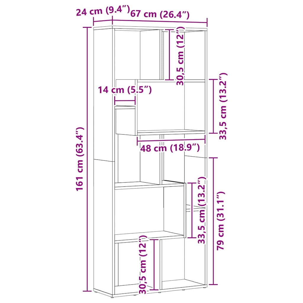 Book Cabinet White and Sonoma Oak 67x24x161 cm Engineered Wood