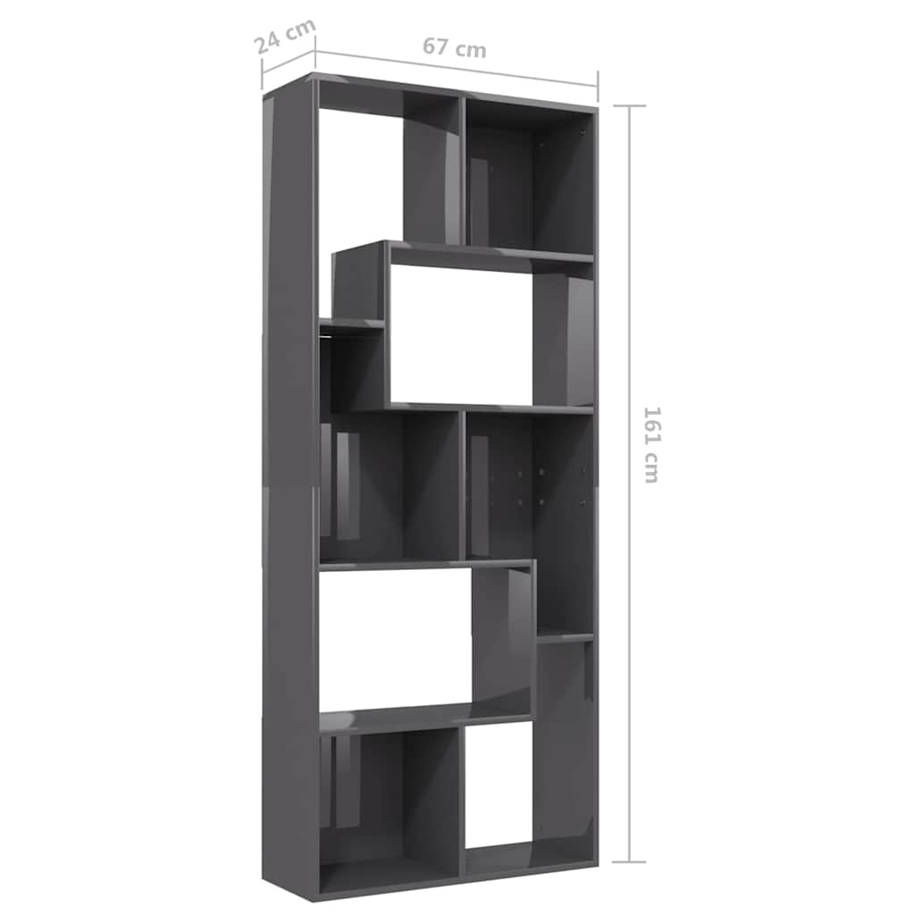 Book Cabinet High Gloss Grey 67x24x161 cm Engineered Wood