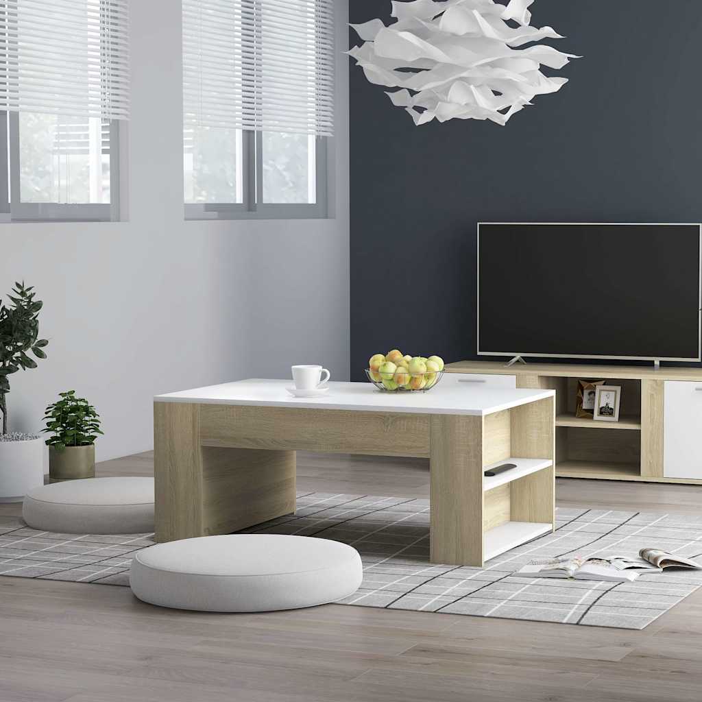 Coffee Table White and Sonoma Oak 100x60x42 cm Engineered Wood