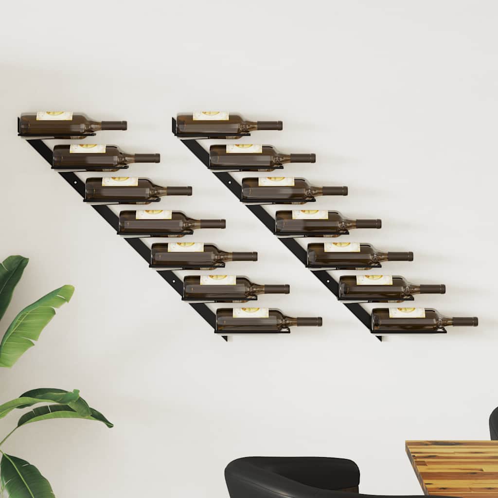 Wall-mounted Wine Racks for 14 Bottles 2 pcs Black Metal