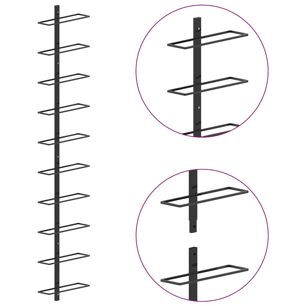 Wall-mounted Wine Racks for 20 Bottles 2 pcs Black Metal