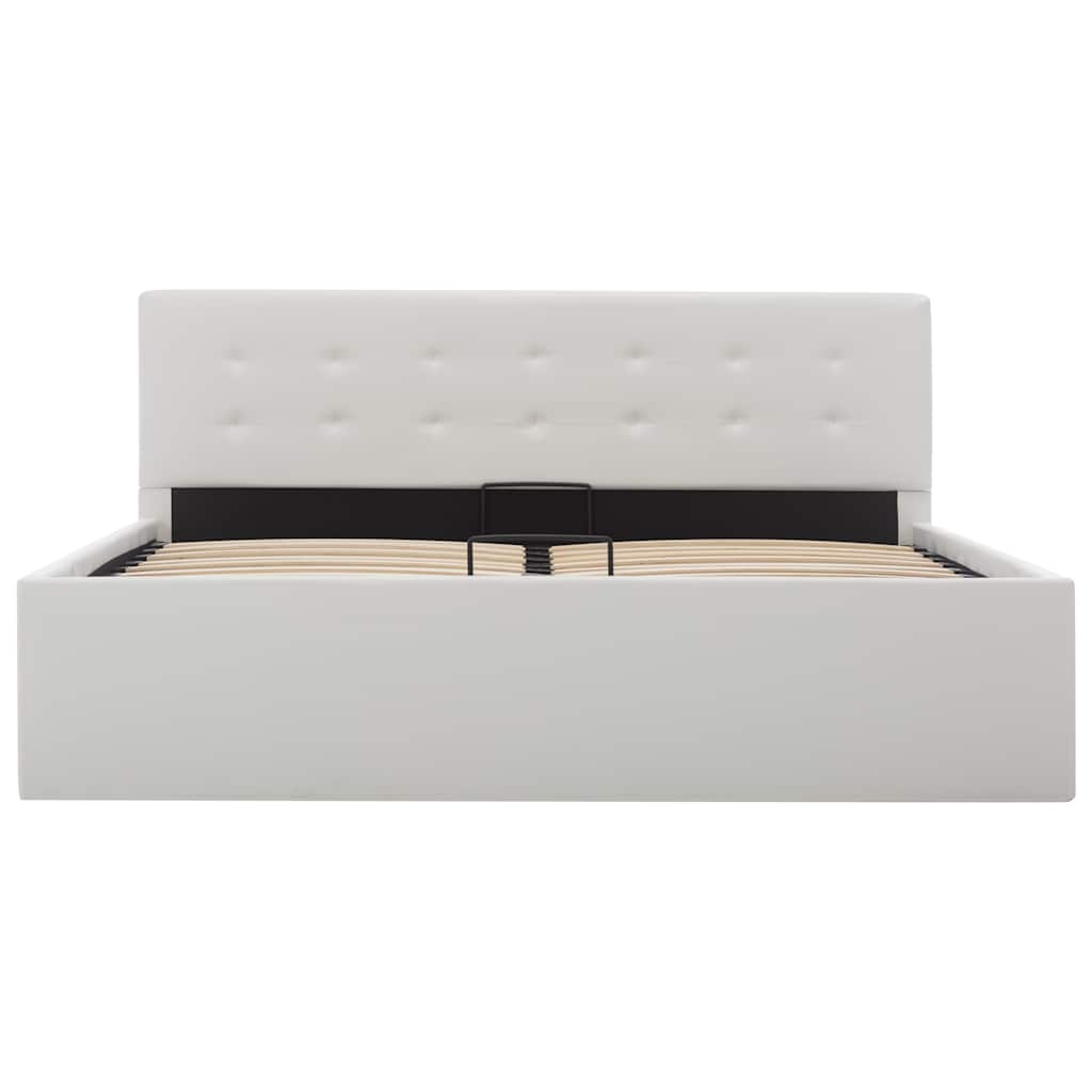 Hydraulic Storage Bed Frame without Mattress White 137x187cm