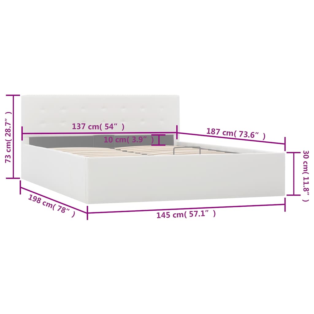 Hydraulic Storage Bed Frame without Mattress White 137x187cm