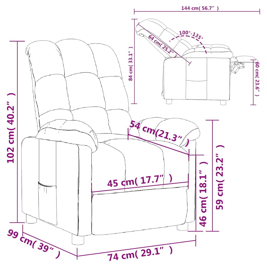 Recliner Chair Cream Fabric